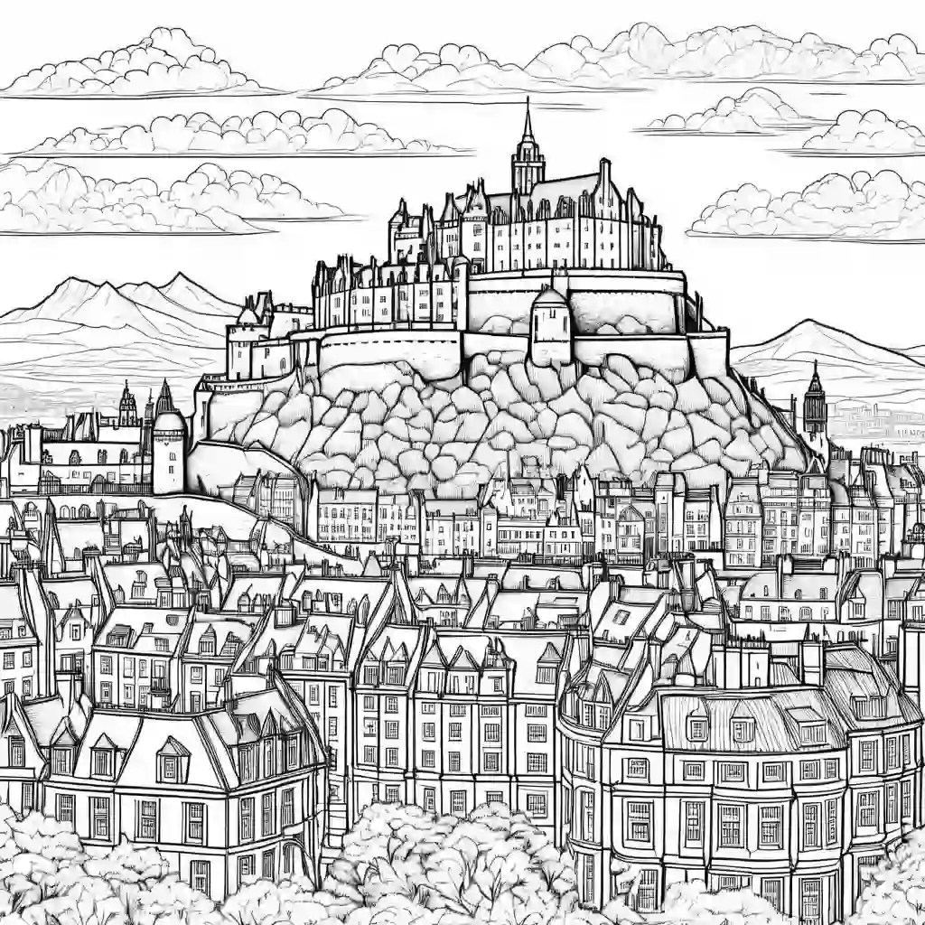 Edinburgh Castle and Cityscape coloring pages